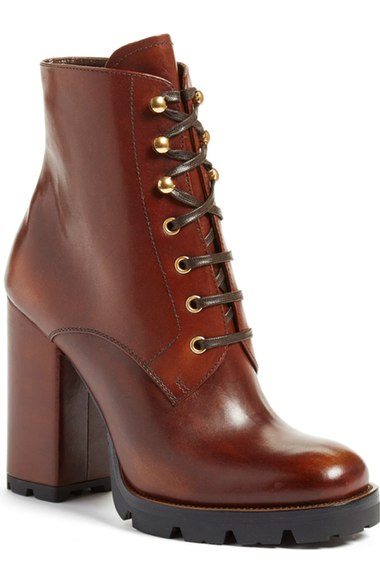 Prada Lug Lace-up Boot (women) In Brown Leather | ModeSens