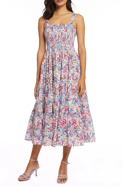 Robert Graham Sophie Smocked Paisley-print Midi Dress In Neutral