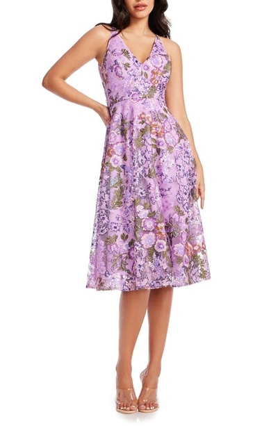 Dress The Population Elisa Floral Sequin Embroidered Cocktail Dress In Purple