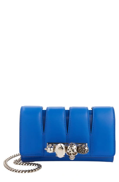 Alexander Mcqueen Women's The Slash Leather Clutch-on-chain In Blue