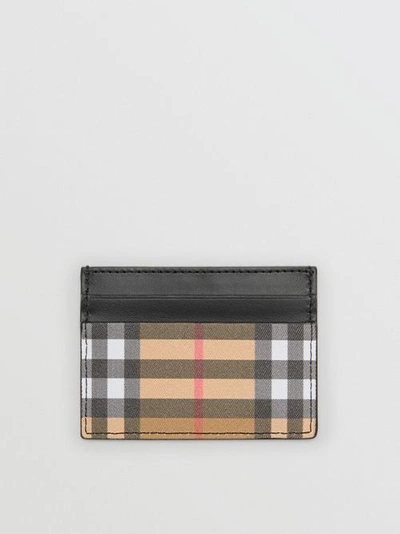 Burberry Vintage Check And Leather Card Case In Black