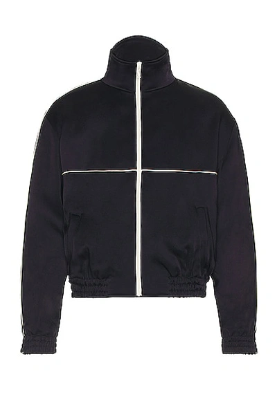 Saint Laurent Teddy Piped Satin-jersey Track Jacket In Marine