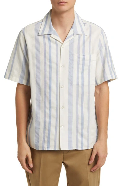 Nn07 Julio 5412 Stripe Short Sleeve Button-up Camp Shirt In Blue Stripe