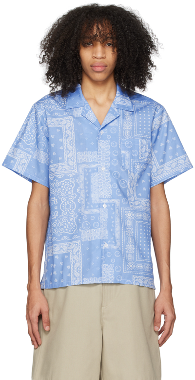 Bather Camp-collar Bandana-print Cotton Shirt In Blue