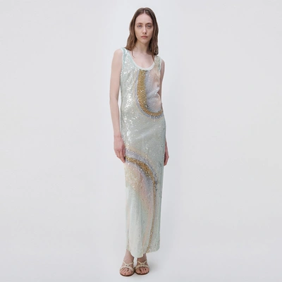 Jonathan Simkhai Serene Marble Print Sequin Dress In Seafoam Marble Print
