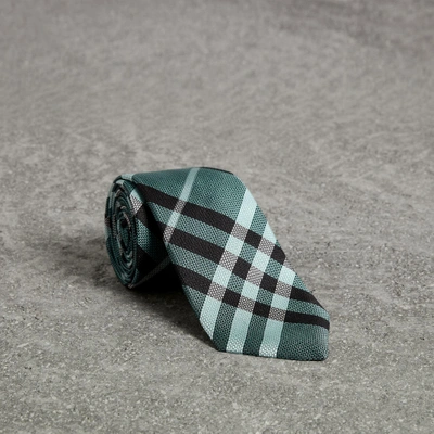 Burberry Modern Cut Check Silk Tie In Pale Turquoise