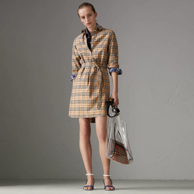 Burberry Check Cotton Tunic Dress In Camel