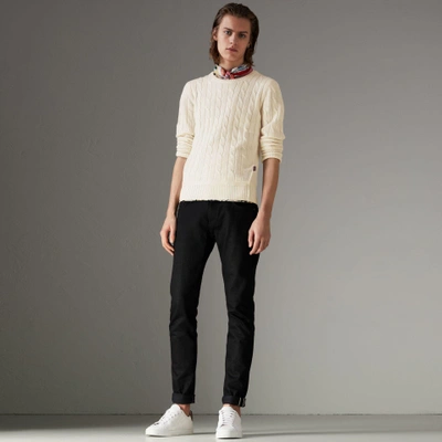 Burberry Cable Knit Cotton Cashmere Sweater In Chalk White