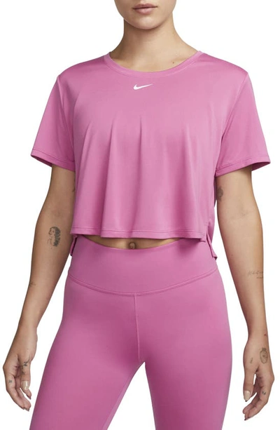 Nike Dri-fit One Crop T-shirt In Cosmic Fuchsia/ White