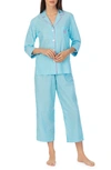 Lauren Ralph Lauren Stripe Crop Cotton Blend Pajamas In Aqua Stp