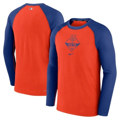 Nike Orange/royal New York Mets Game Authentic Collection Performance Raglan Long Sleeve T-shirt
