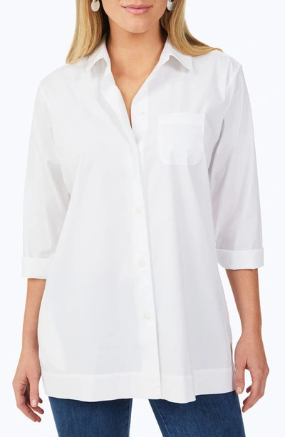 Foxcroft Anna Three-quarter Sleeve Cotton Blend Shirt In White