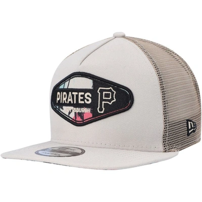 New Era Men's  Natural Pittsburgh Pirates Retro Beachin' Patch A-frame Trucker 9fifty Snapback Hat