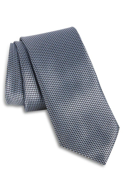 Zegna Paglie Two Tone Basketweave Silk Tie In Blue