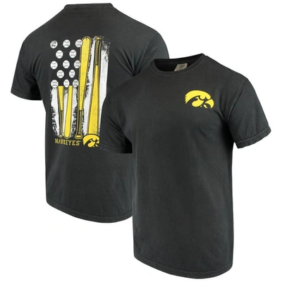 Image One Black Iowa Hawkeyes Baseball Flag Comfort Colours T-shirt