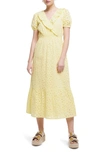 River Island Short Sleeve Faux Wrap Broderie Anglaise Cotton Dress In Yellow