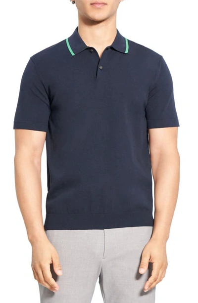 Theory Goris Tipped Solid Polo In Blt/jd Grn