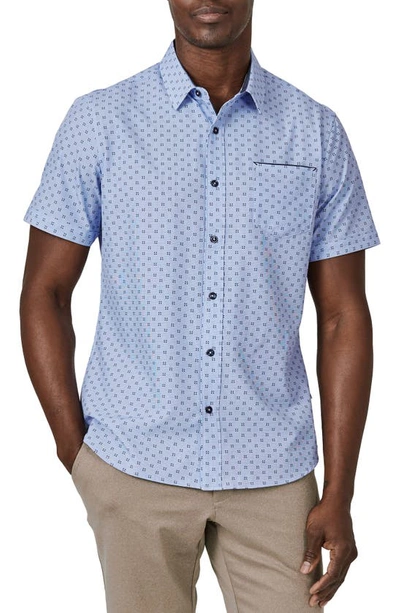 7 Diamonds Bethel Dot Print Short Sleeve Button-up Shirt In Light Blue