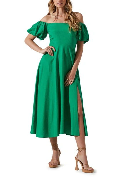 Astr Off The Shoulder A-line Dress In Green