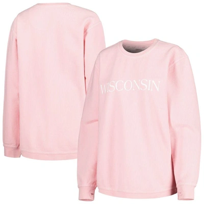 Pressbox Pink Wisconsin Badgers Comfy Cord Bar Print Pullover Sweatshirt