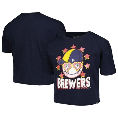 New Era Kids' Girls Youth  Navy Milwaukee Brewers Team Half Sleeve T-shirt