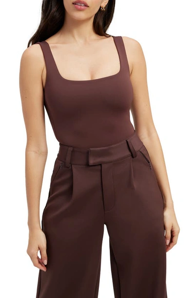 Good American Modern Tank Bodysuit In Chocolate