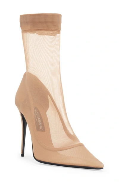 Dolce & Gabbana Pointed Toe Tulle Sock Bootie In Salmon Makup