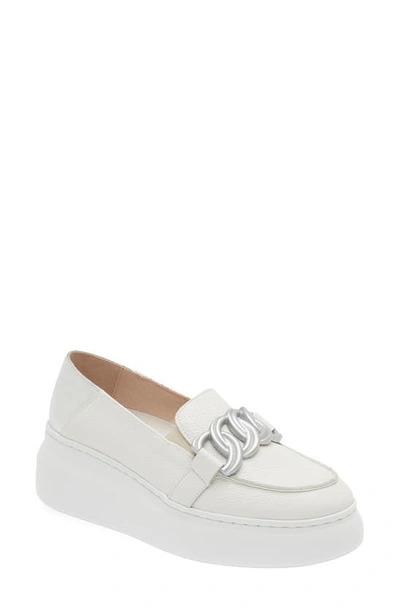 Wonders A-2634 Platform Loafer In White/ Silver Leather