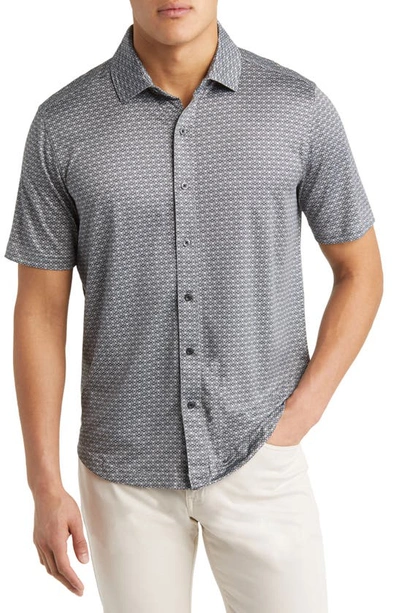 Johnston & Murphy Xc4® Geo Print Performance Short Sleeve Button-up Shirt In Black/ Grey