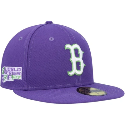 New Era Purple Boston Red Sox Lime Side Patch 59fifty Fitted Hat