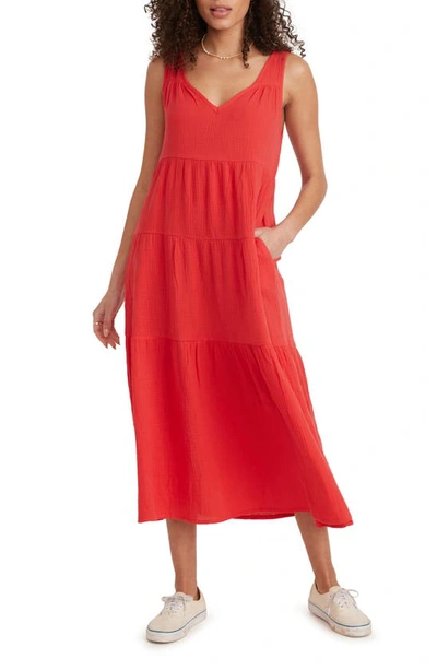 Marine Layer Corinne Double Cloth Cotton Maxi Dress In Red
