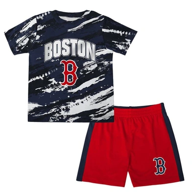 Outerstuff Kids' Preschool Navy/red Boston Red Sox Stealing Homebase 2.0 T-shirt & Shorts Set