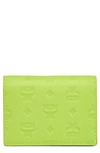 Mcm Aren Flap Trifold Mini Wallet In Acid Lime