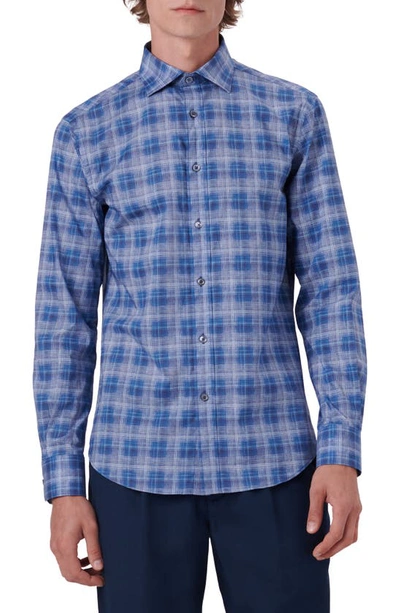 Bugatchi Shaped Fit Plaid Stretch Cotton Button-up Shirt In Indigo