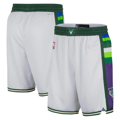 Nike Men's  White And Green Milwaukee Bucks 2021/22 City Edition Swingman Shorts In White,green