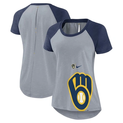 Nike Heather Gray Milwaukee Brewers Summer Breeze Raglan Fashion T-shirt