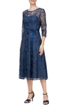 Alex Evenings Embroidered Cocktail Dress In Bright Navy