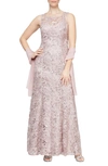Alex Evenings Sequin Sleeveless Gown With Shawl In Purple