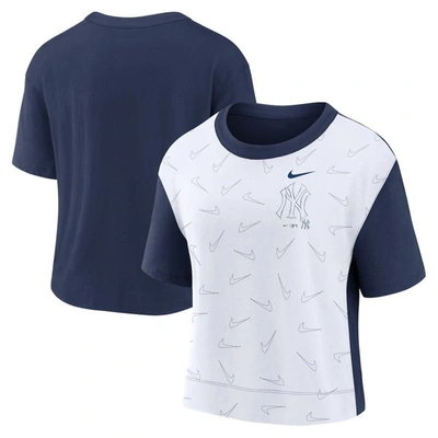 Nike Women's  Navy, White New York Yankees Line Up High Hip Fashion T-shirt In Navy,white