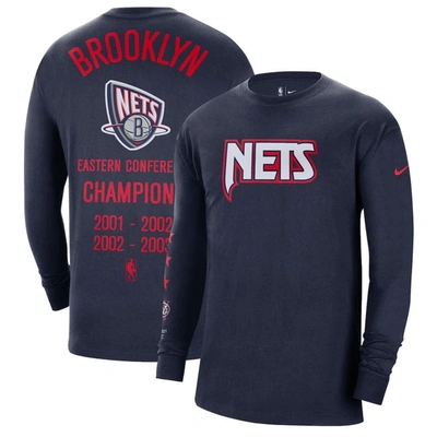 Nike Men's  Navy Brooklyn Nets 2021/22 City Edition Courtside Heavyweight Moments Long Sleeve T-shirt