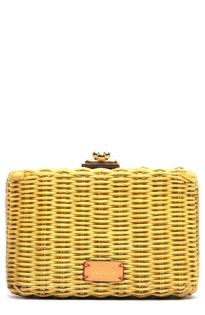 Frances Valentine Paige Wicker Clutch In Canary Yellow