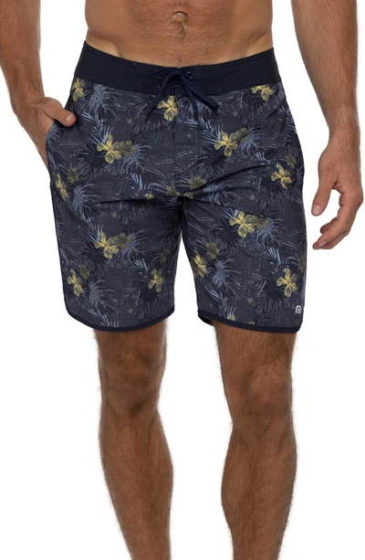 Travismathew Becan Ruins Scallop Swim Trunks In Heather Dress Blues