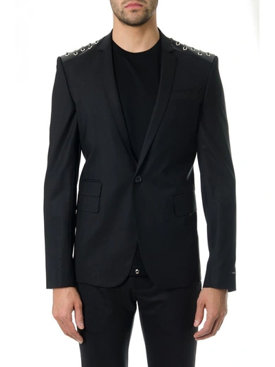 Les Hommes Black Wool Blazer With Lace-up Detail