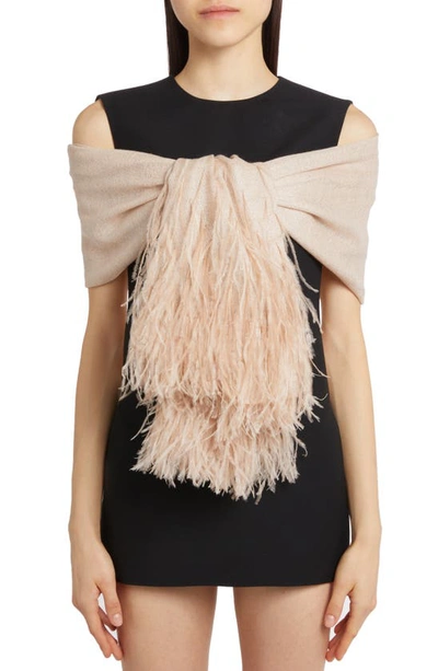 Valentino Garavani  Stole With Micro Sequins And Feathers Woman Poudre Uni In Mzf Poudre/ Poudre