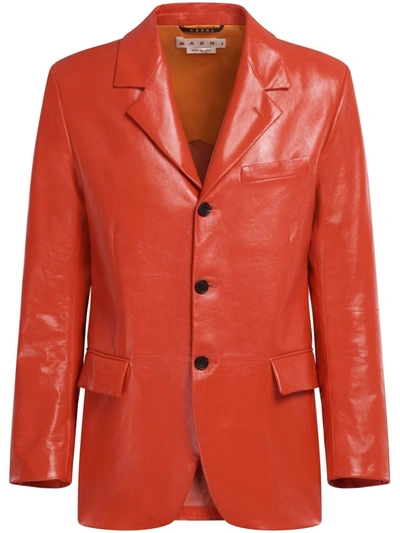 Marni Polished-finish Leather Jacket In Orange