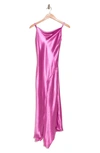 Know One Cares Satin Midi Slipdress In Pink