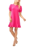Cece Clip Dot Puff Sleeve Dress In Pink