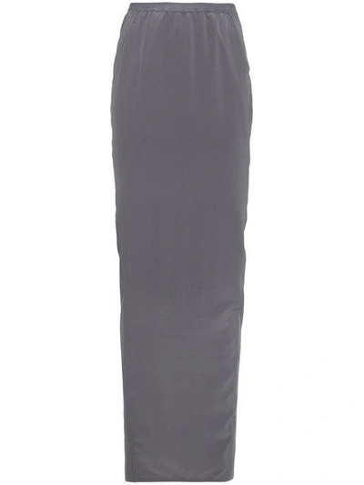 Rick Owens Split Back Silk Skirt In Grey