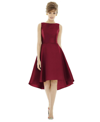 Alfred Sung Bateau Neck Satin High Low Cocktail Dress In Burgundy