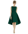 Alfred Sung Bateau Neck Satin High Low Cocktail Dress In Hunter Green